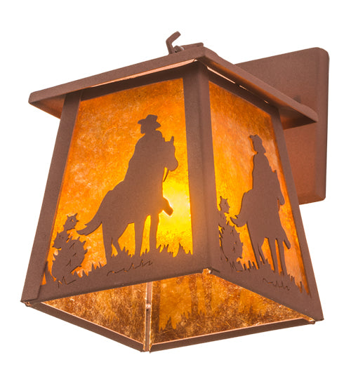 7" Wide Cowboy And Horse Lantern Wall Sconce