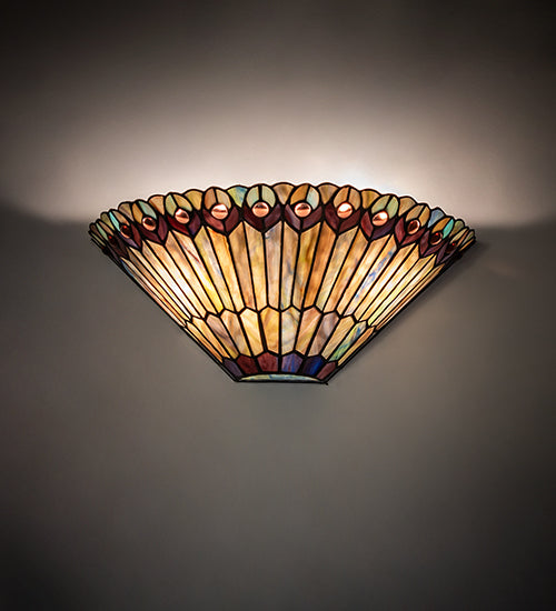 17" Wide Tiffany Jeweled Peacock Wall Sconce