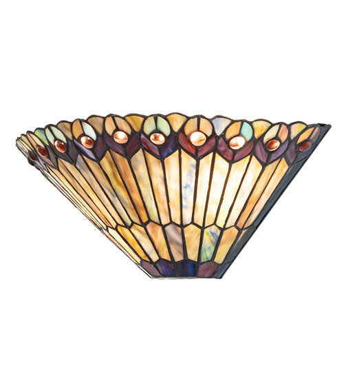 17" Wide Tiffany Jeweled Peacock Wall Sconce