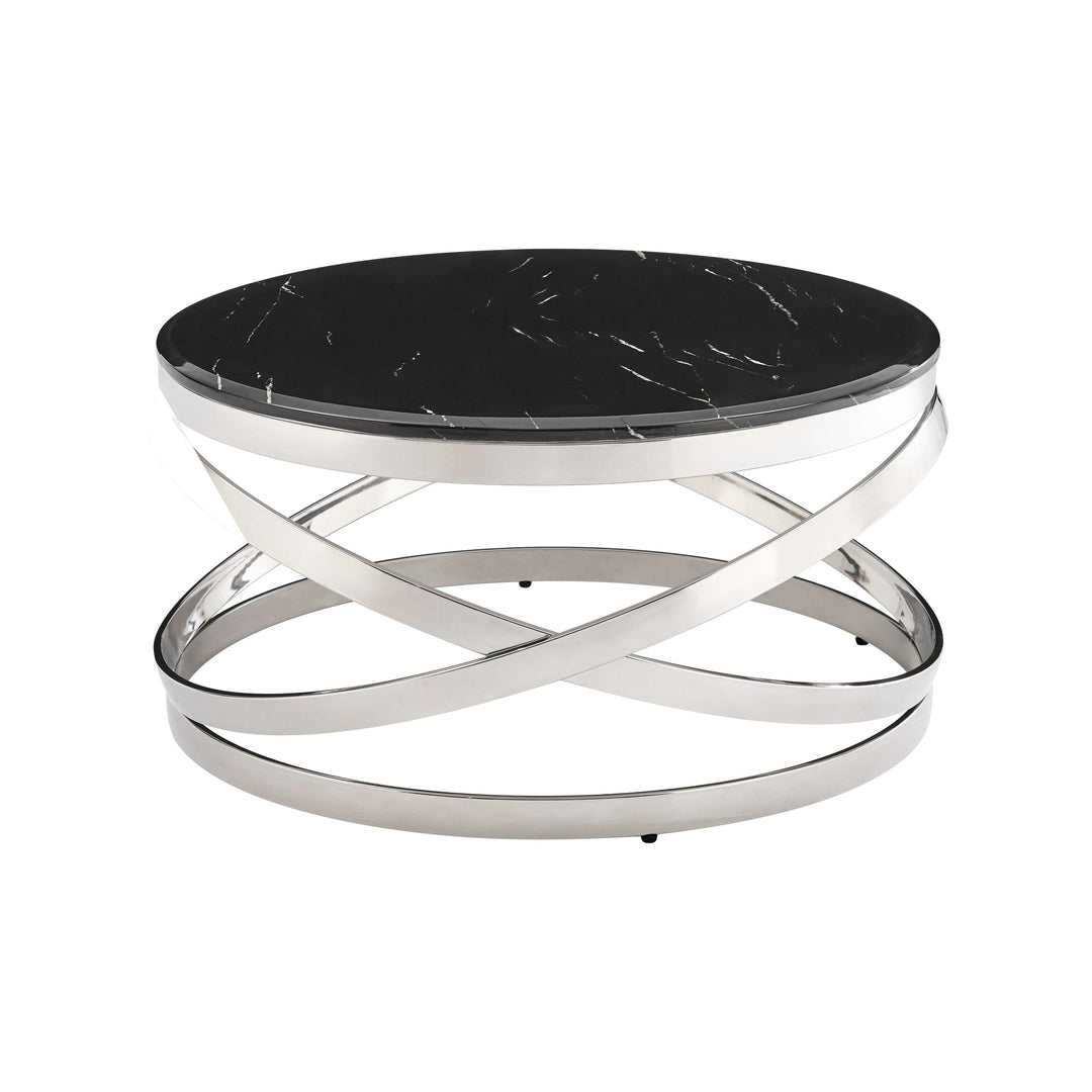 Finesse Decor Aurora Chic Coffee Table, Chrome and Black Marble Finish