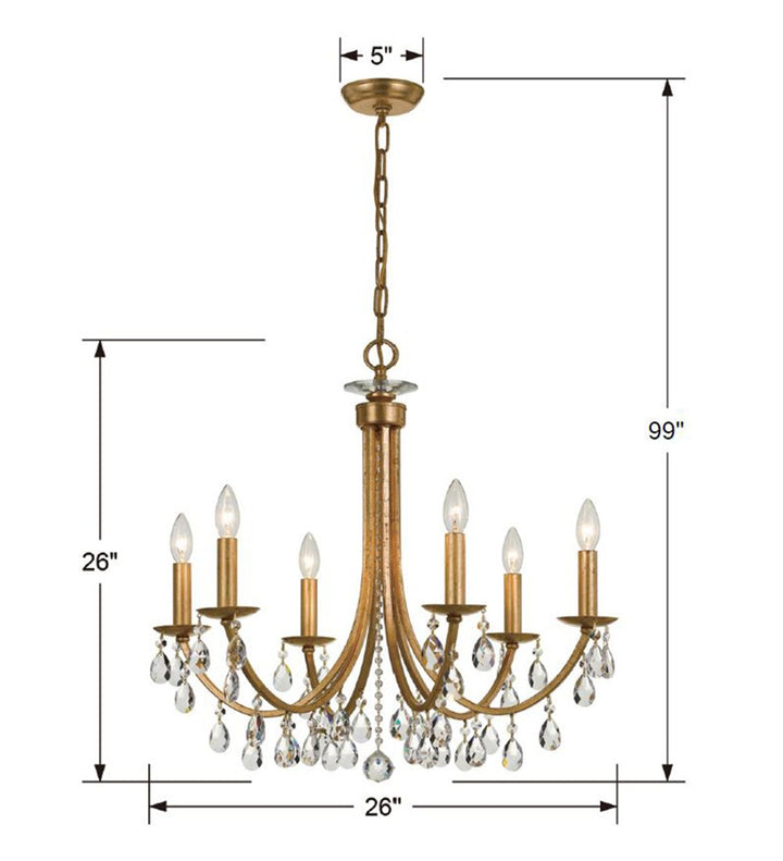 Crystorama Bridgehampton 6 Light Hand Cut Crystal Antique Gold Chandelier