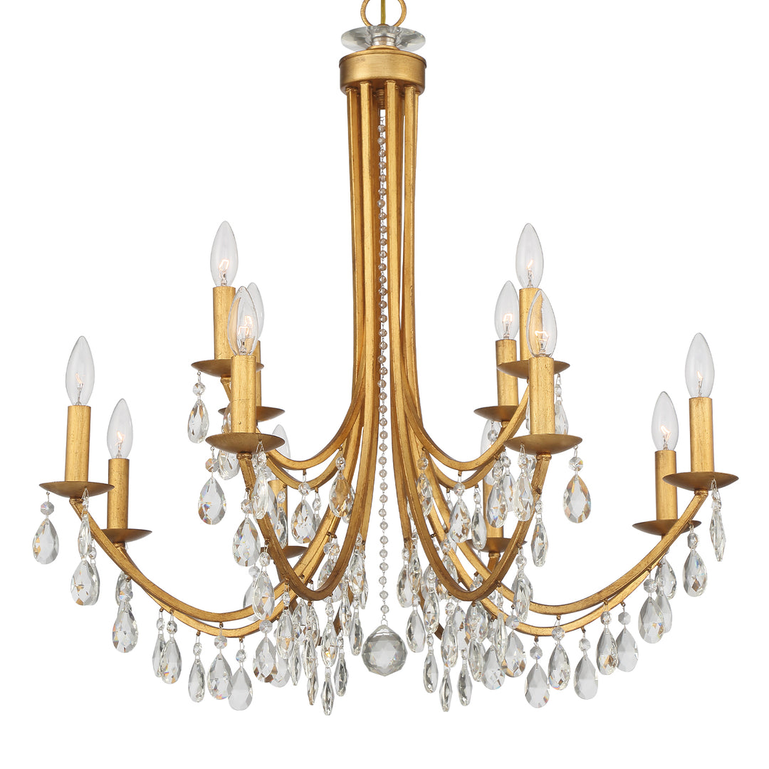 Crystorama Bridgehampton 12 Light Swarovski Strass Crystal Antique Gold Chandelier