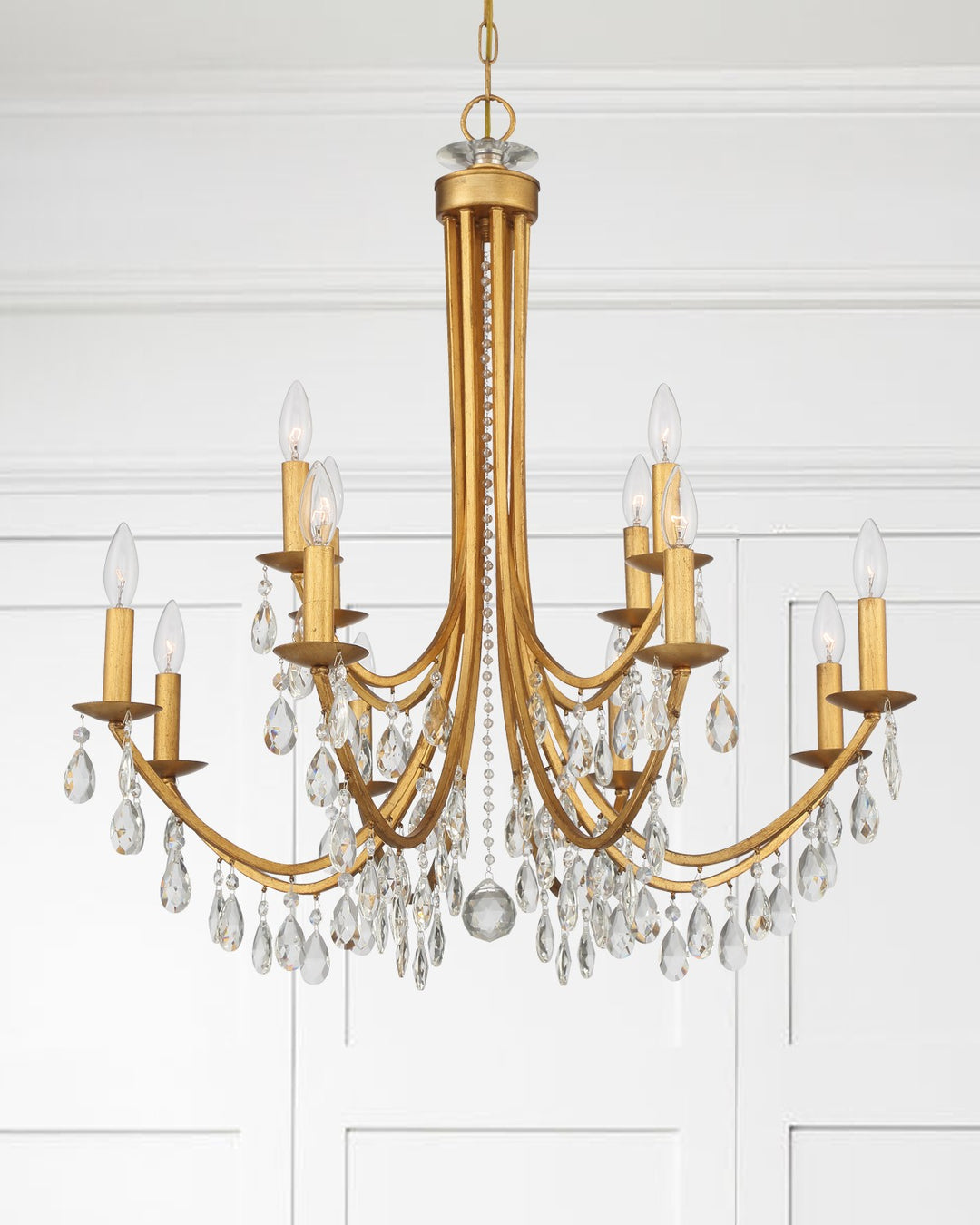 Crystorama Bridgehampton 12 Light Swarovski Strass Crystal Antique Gold Chandelier