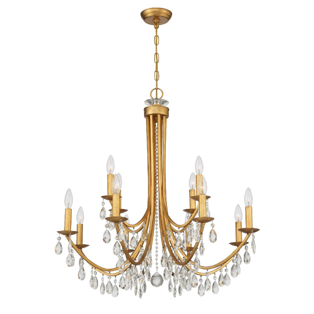 Crystorama Bridgehampton 12 Light Swarovski Strass Crystal Antique Gold Chandelier