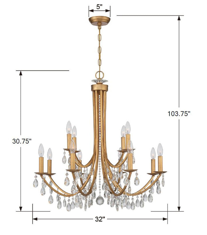 Crystorama Bridgehampton 12 Light Swarovski Strass Crystal Antique Gold Chandelier