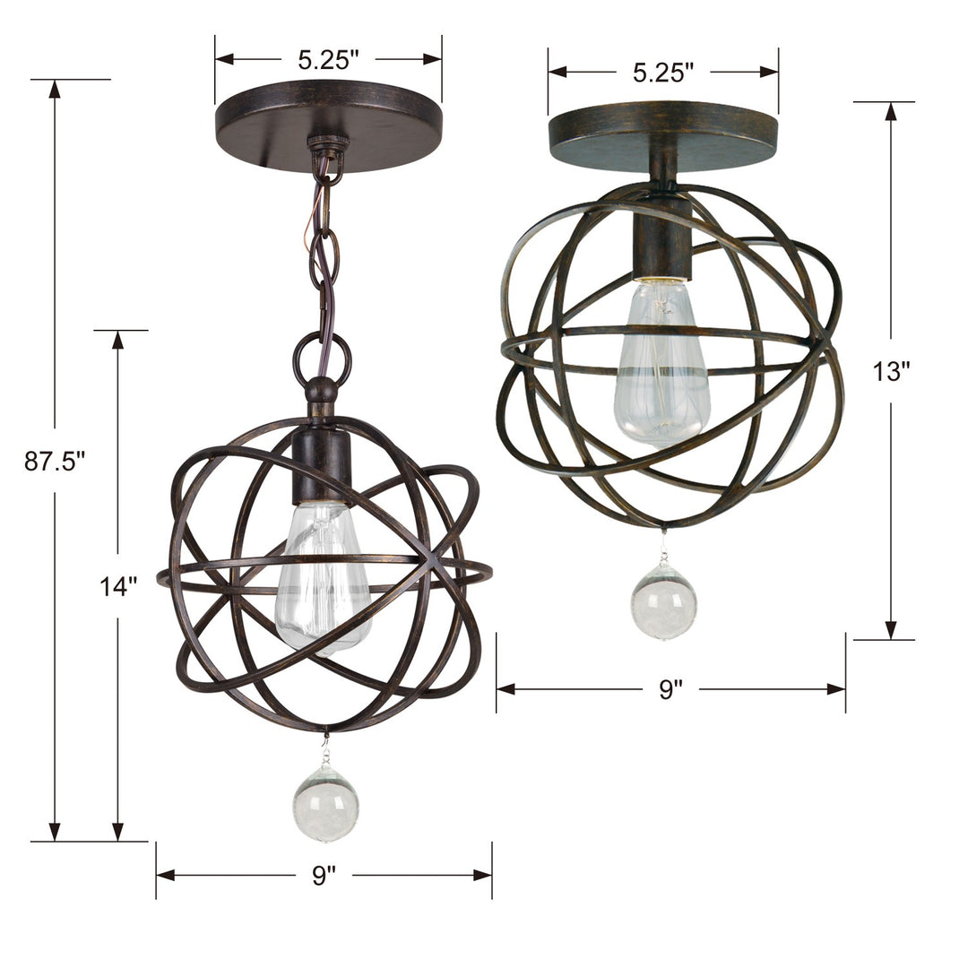 Crystorama Solaris 1 Light Black Mini Pendant