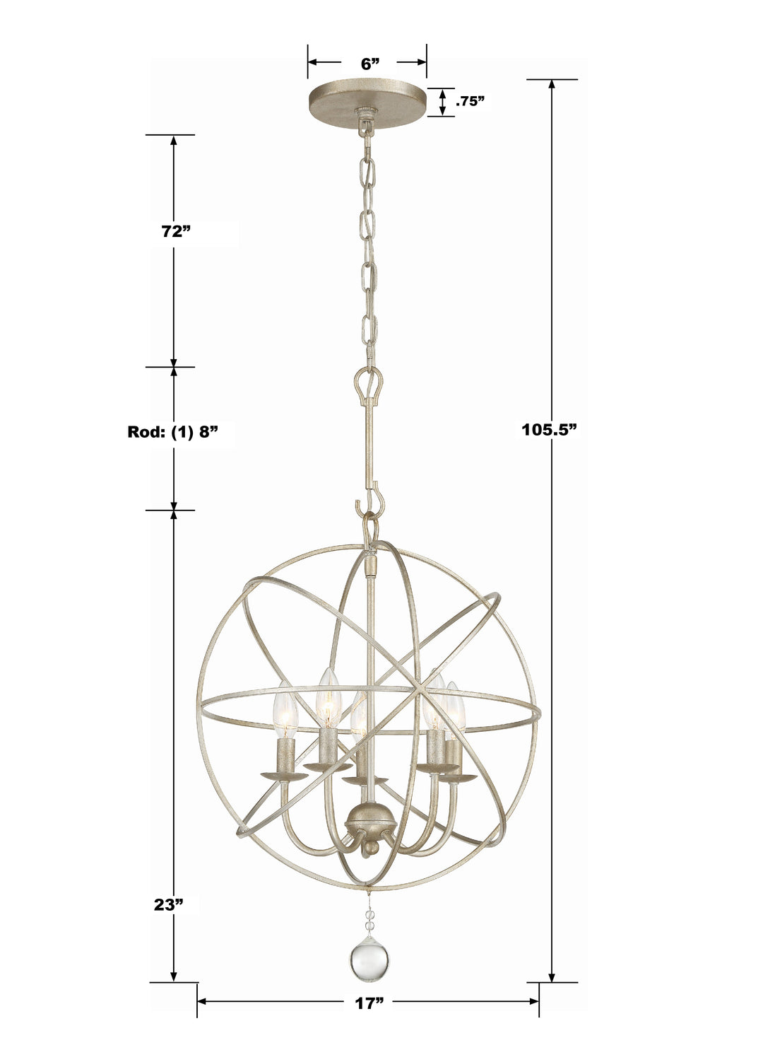 Crystorama Solaris 5 Light Black Mini Chandelier