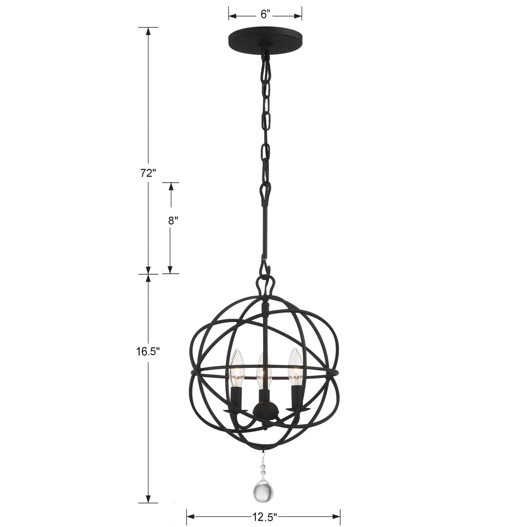 Crystorama Solaris 3 Light Black Mini Chandelier