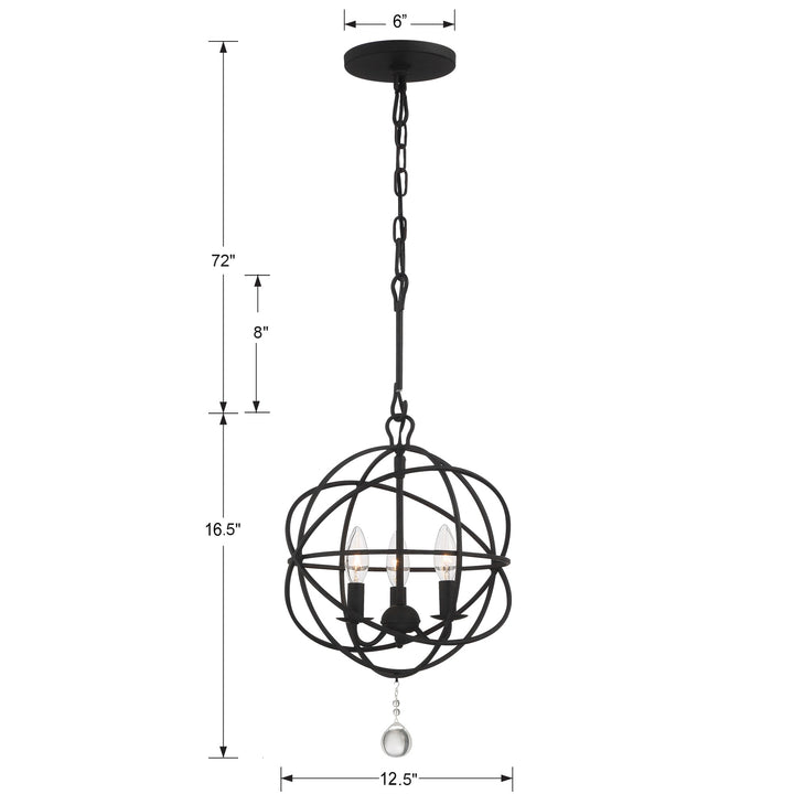 Crystorama Solaris 3 Light Black Mini Chandelier