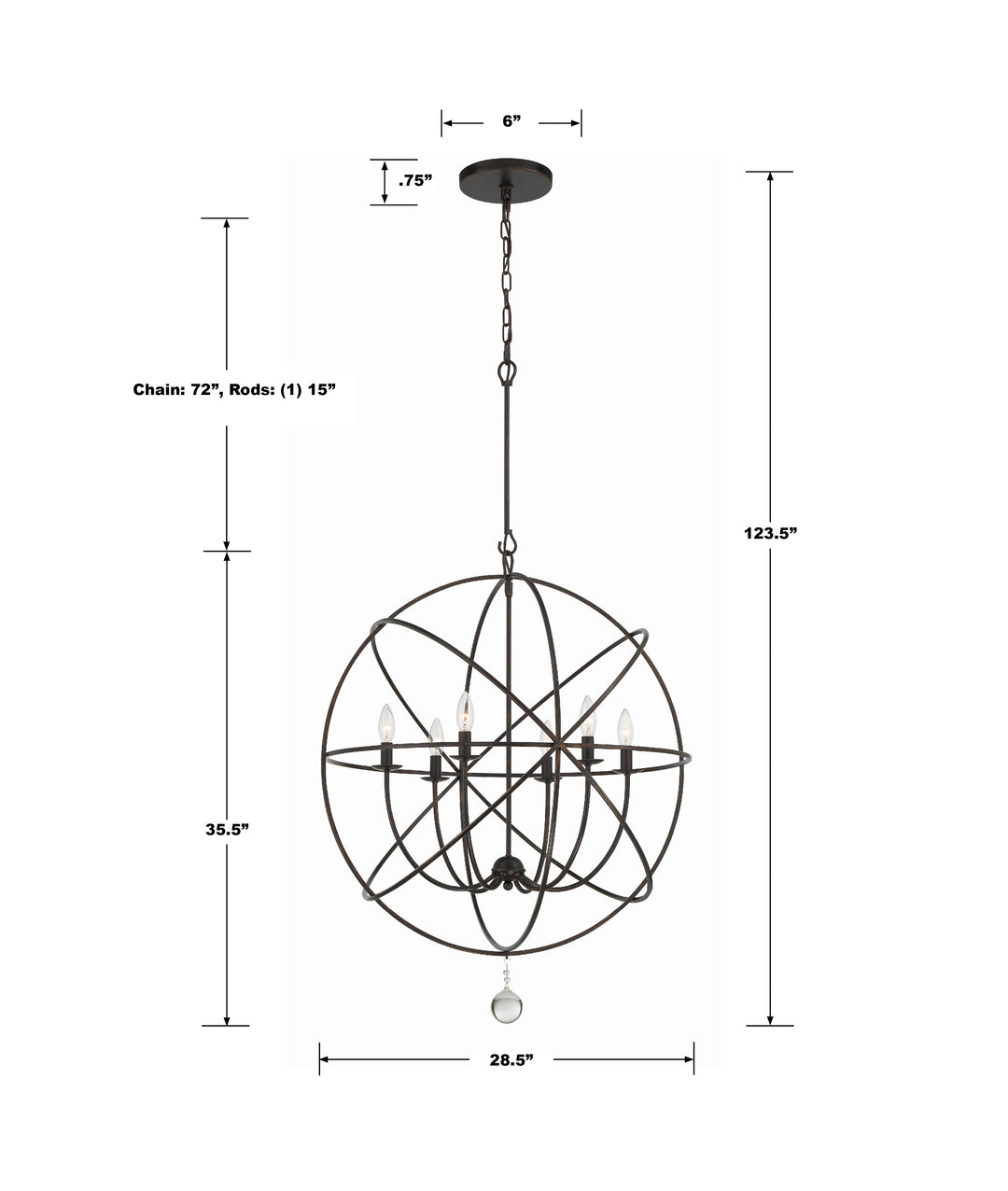 Crystorama Solaris 6 Light Black Sphere Chandelier