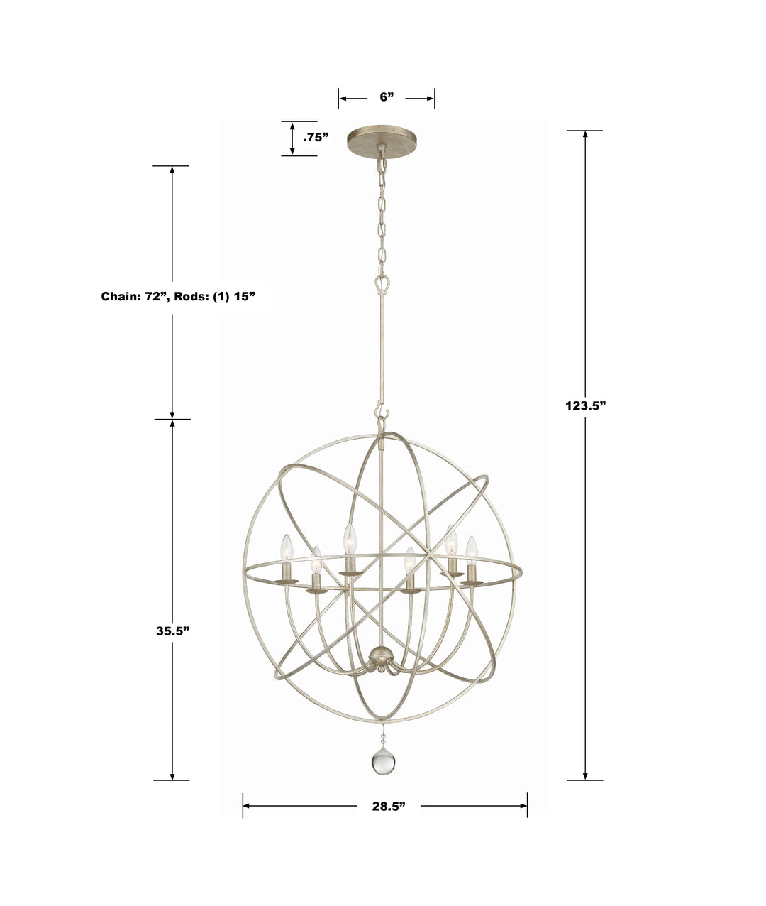 Crystorama Solaris 6 Light Black Sphere Chandelier