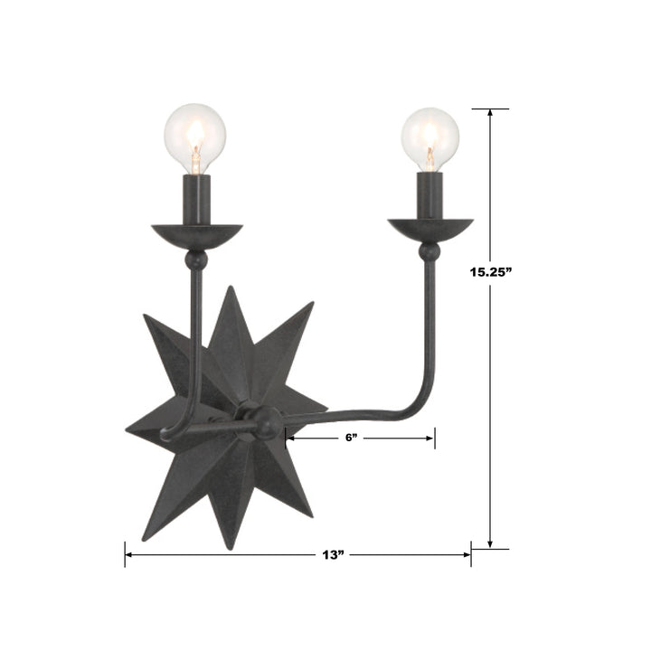 Crystorama Astro 2 Light Black Sconce