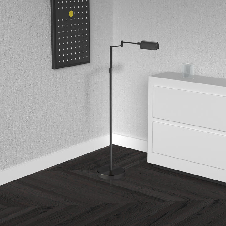 Dainolite 9W LED Swing Arm Floor Lamp, Black Finish