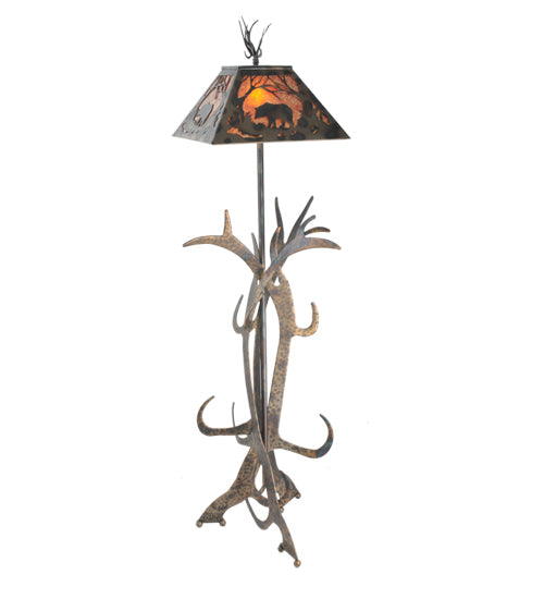 61" High Bear At Dawn Antlers Floor Lamp