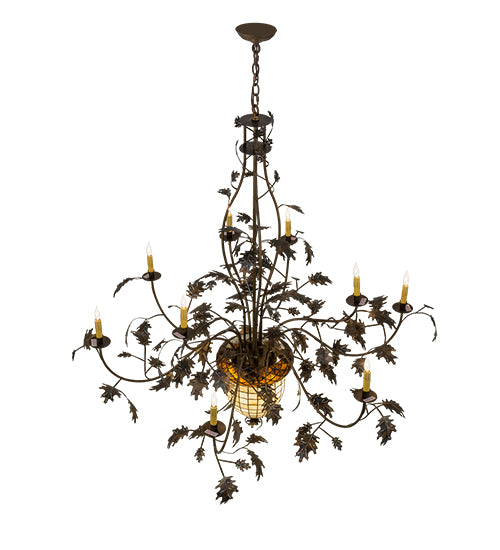 63"W Greenbriar Oak 9 Arm Chandelier