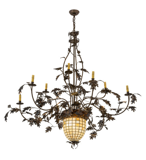 63"W Greenbriar Oak 9 Arm Chandelier