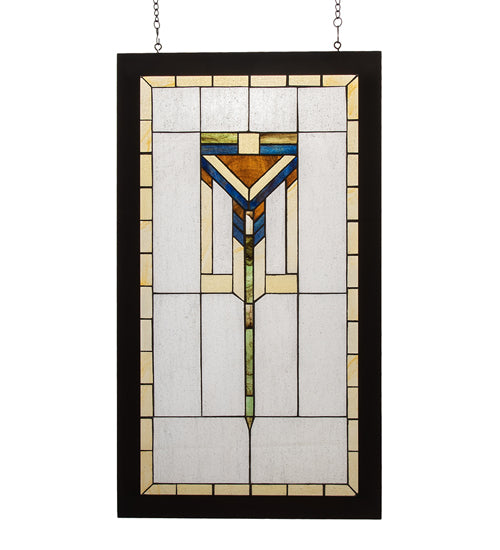 17"W X 30"H Prairie Wood Frame Stained Glass Window