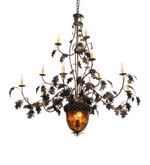 60" Wide Greenbriar Oak 12 Arm Chandelier