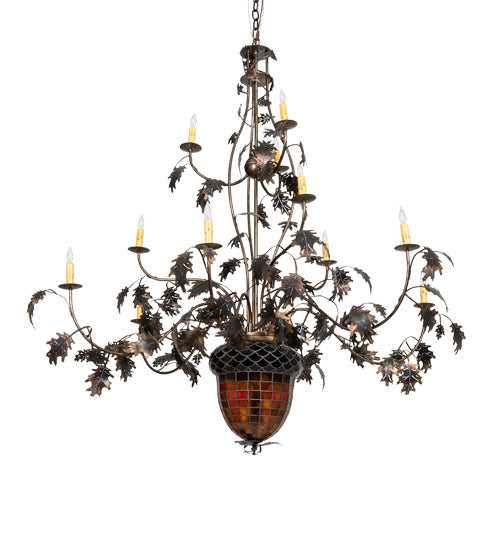 60" Wide Greenbriar Oak 12 Arm Chandelier