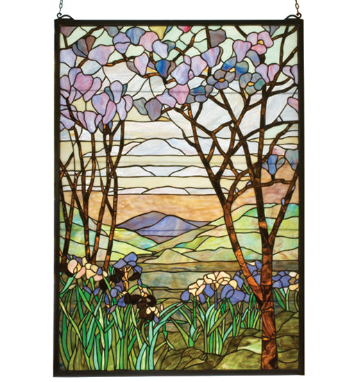 22"W X 30"H Tiffany Magnolia & Iris Stained Glass Window