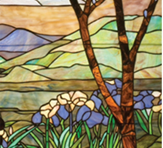 22"W X 30"H Tiffany Magnolia & Iris Stained Glass Window