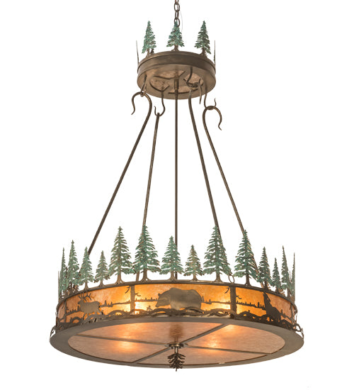 38" Wide Wildlife At Pine Lake Inverted Pendant