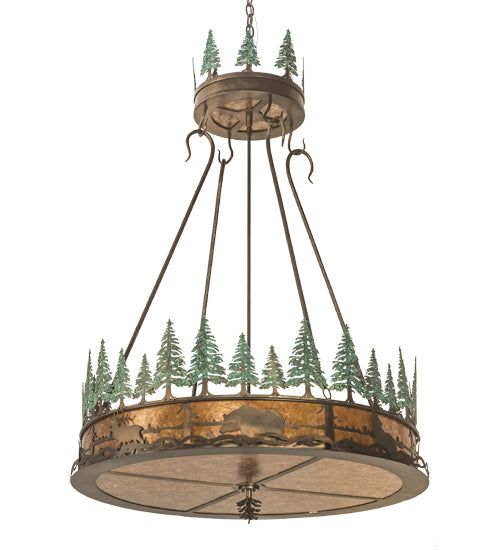 38" Wide Wildlife At Pine Lake Inverted Pendant