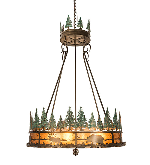 38" Wide Wildlife At Pine Lake Inverted Pendant