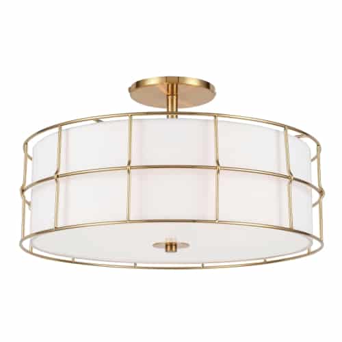 Dainolite 3 Light Incandescent Aged Brass Semi-Flush Mount Fixture w/White Shade