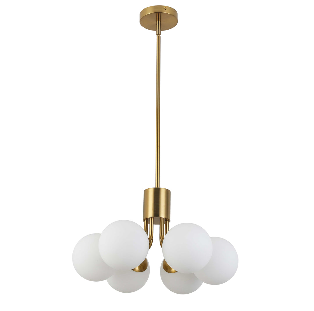 Dainolite 6 Light Halogen Pendant Aged Brass with White Opal Glass