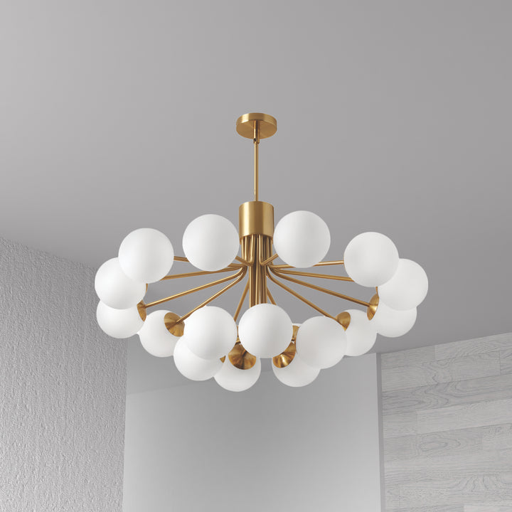 Dainolite 9 Light Halogen Chandelier, Aged Brass with Opal Glass