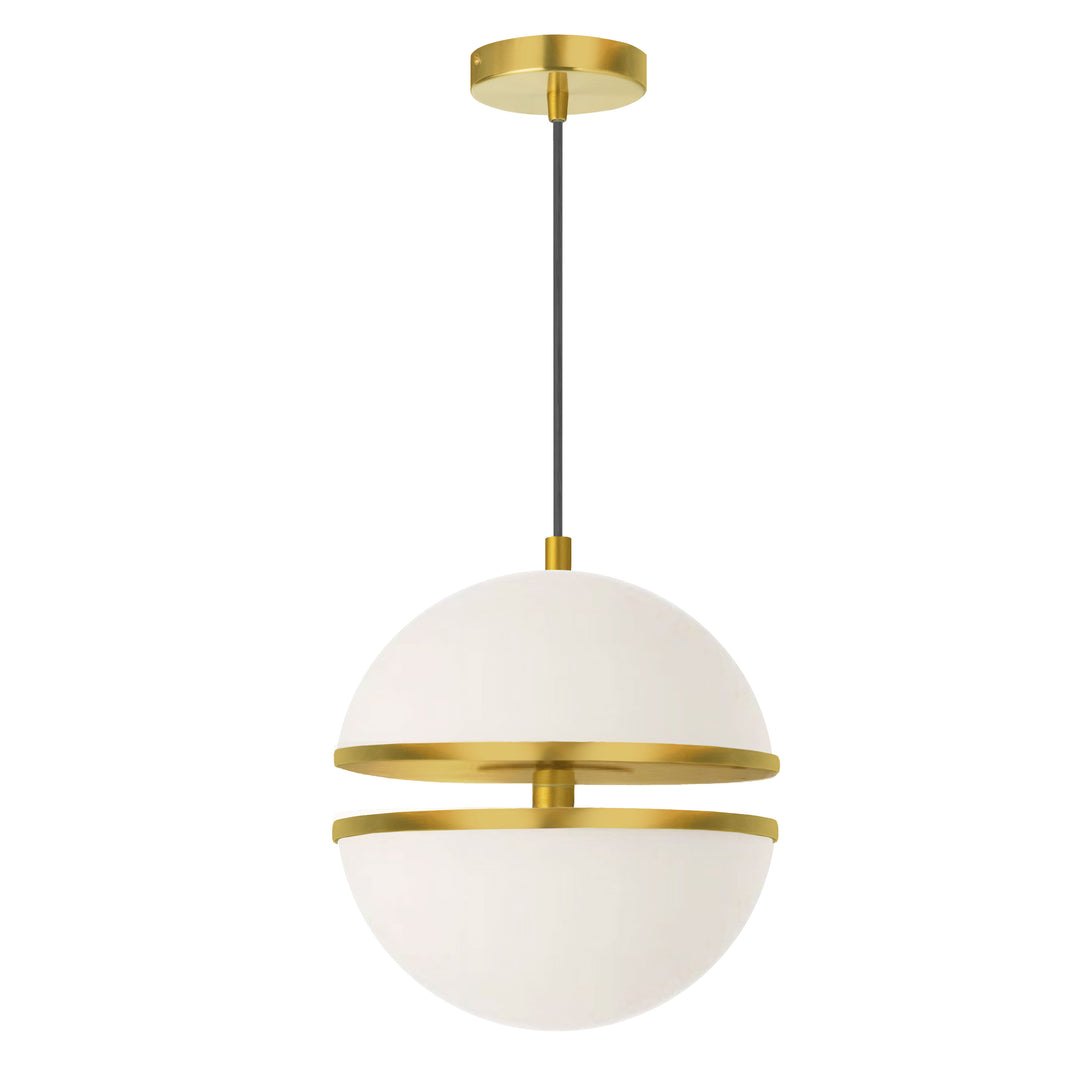 Dainolite 30W Pendant, Aged Brass w/ White Glass