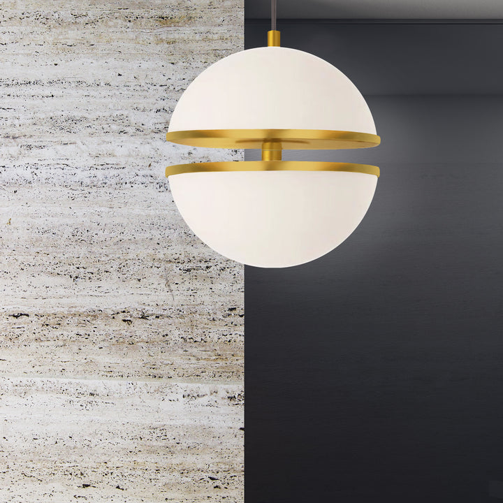 Dainolite 30W Pendant, Aged Brass w/ White Glass