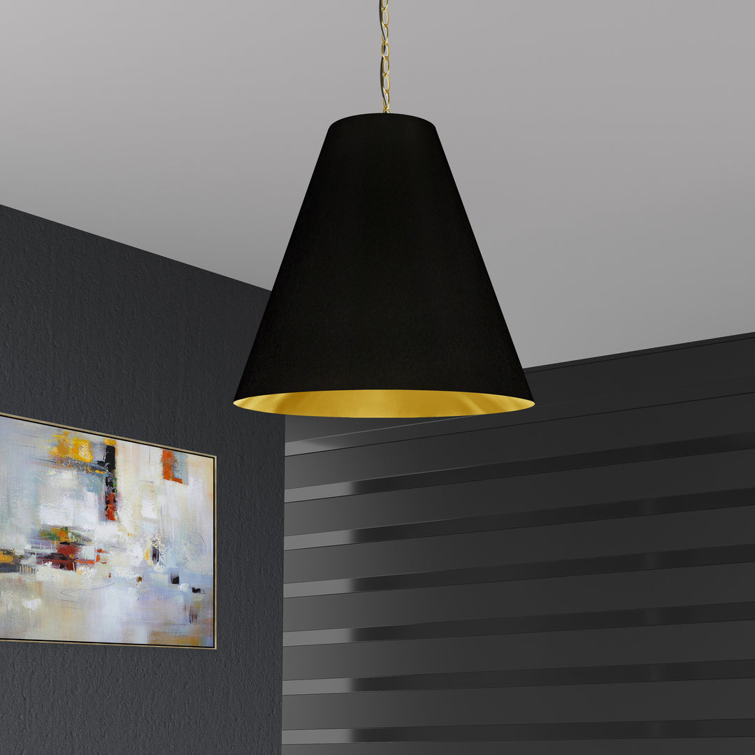 Dainolite 1 Light Large Anaya Aged Brass Pendant with Black/Gold Shade