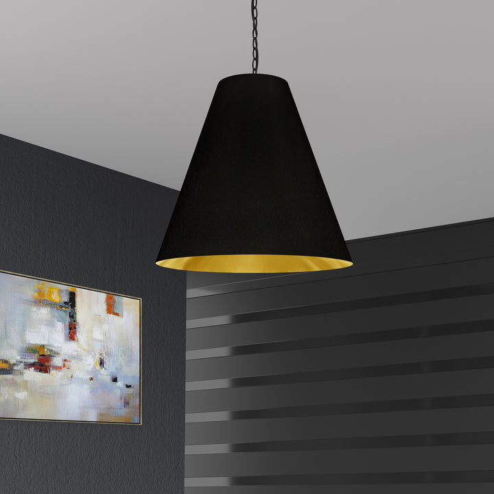 Dainolite 1 Light Large Anaya Aged Brass Pendant with Black/Gold Shade