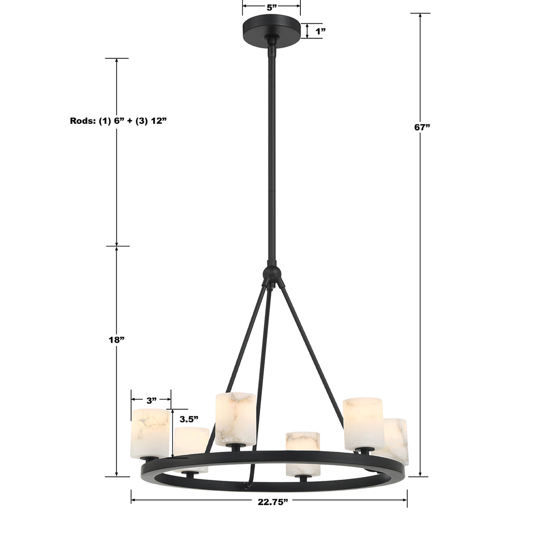 Crystorama Aragon 6 Light Matte Black Chandelier