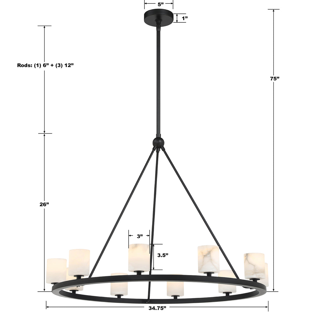 Crystorama Aragon 10 Light Matte Black Chandelier