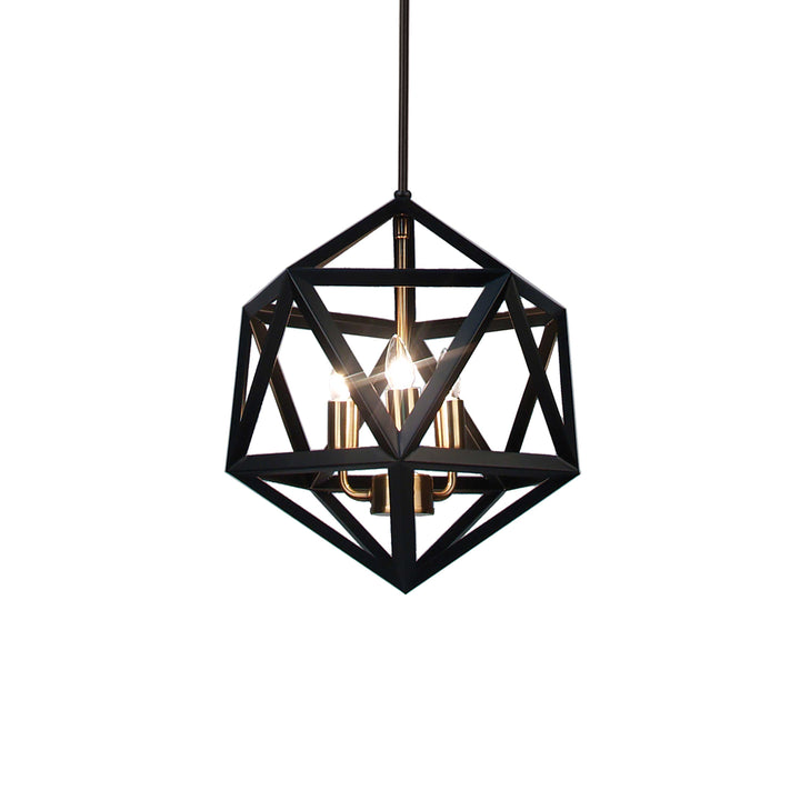 Dainolite 3 Light Chandelier, Matte Black with Antique Brass Accents