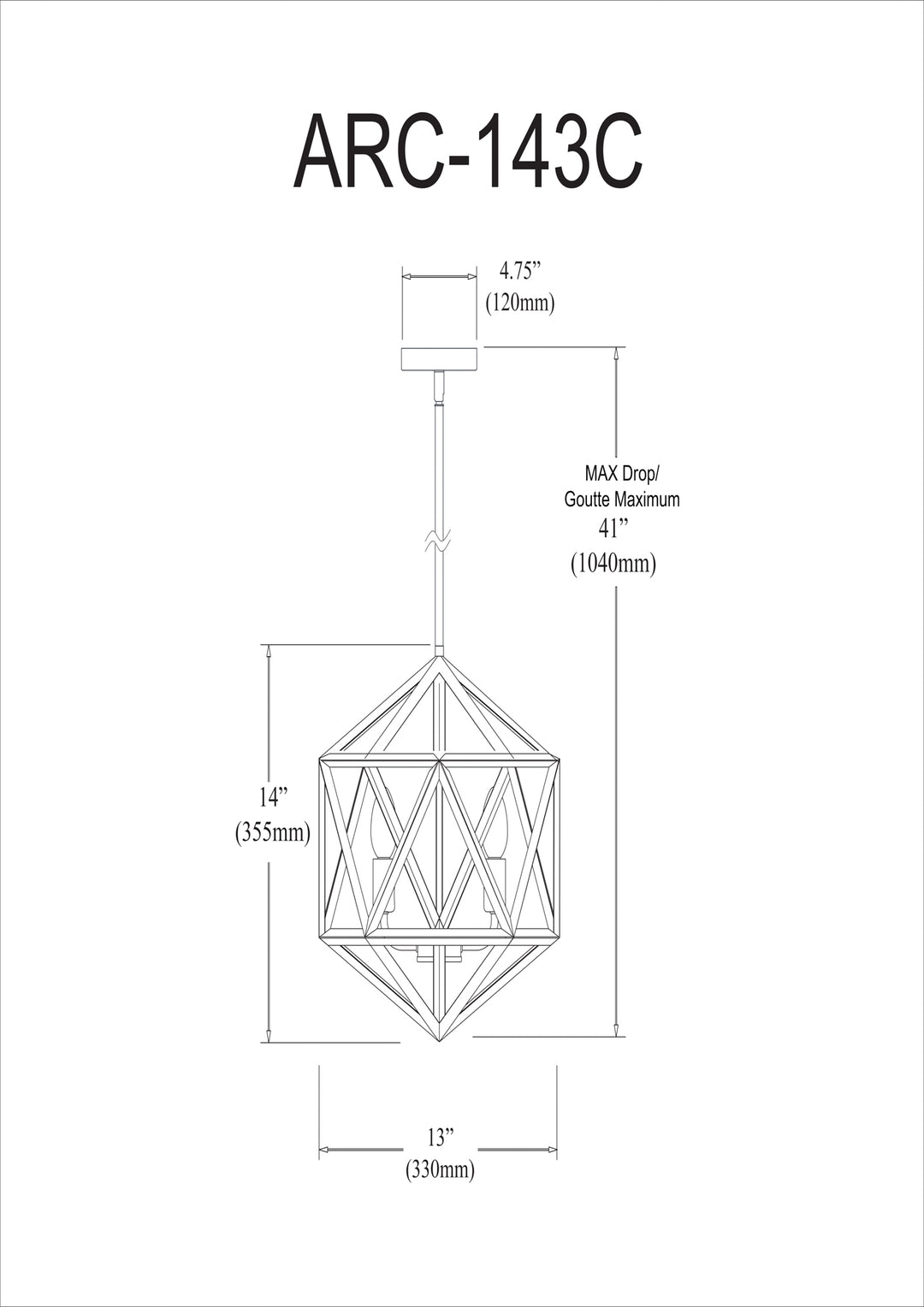 Dainolite 3 Light Chandelier, Matte Black with Antique Brass Accents