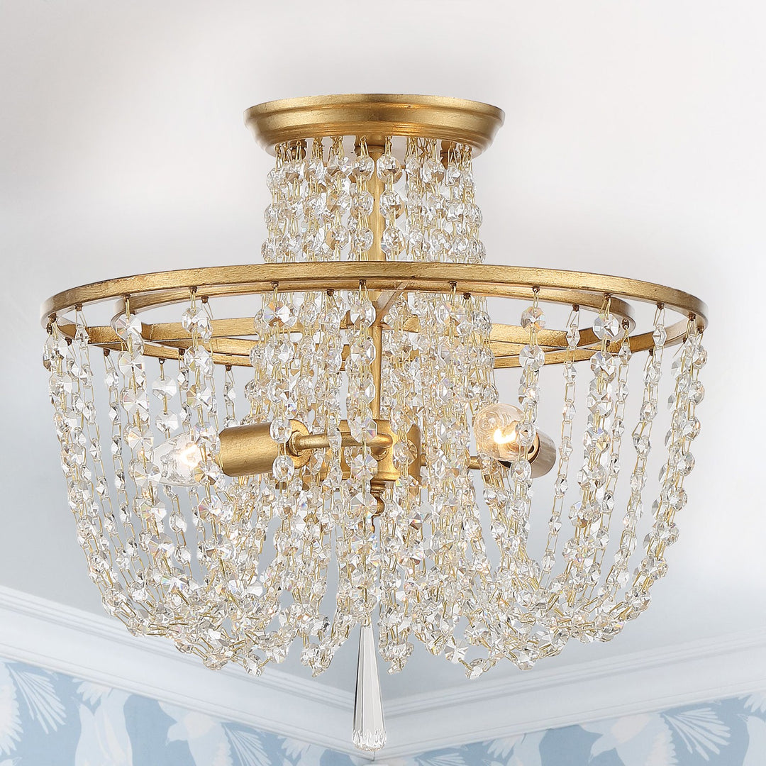 Crystorama Arcadia 3 Light Antique Gold Semi Flush Mount