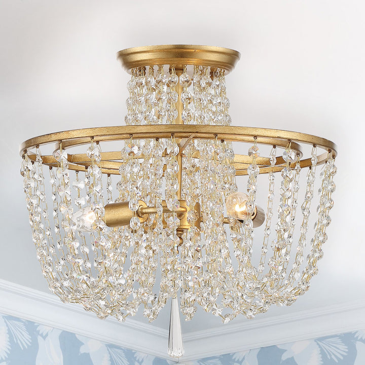 Crystorama Arcadia 3 Light Antique Gold Semi Flush Mount