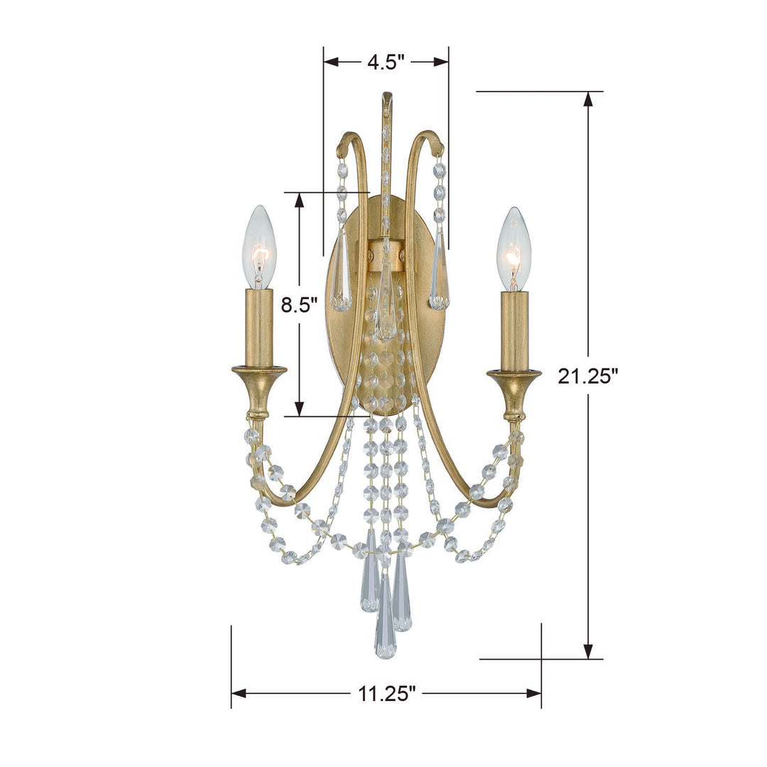 Crystorama Arcadia 2 Light Antique Gold Sconce