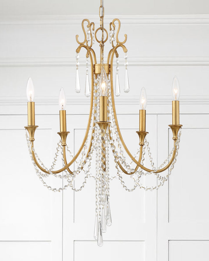 Crystorama Arcadia 5 Light Antique Gold Chandelier