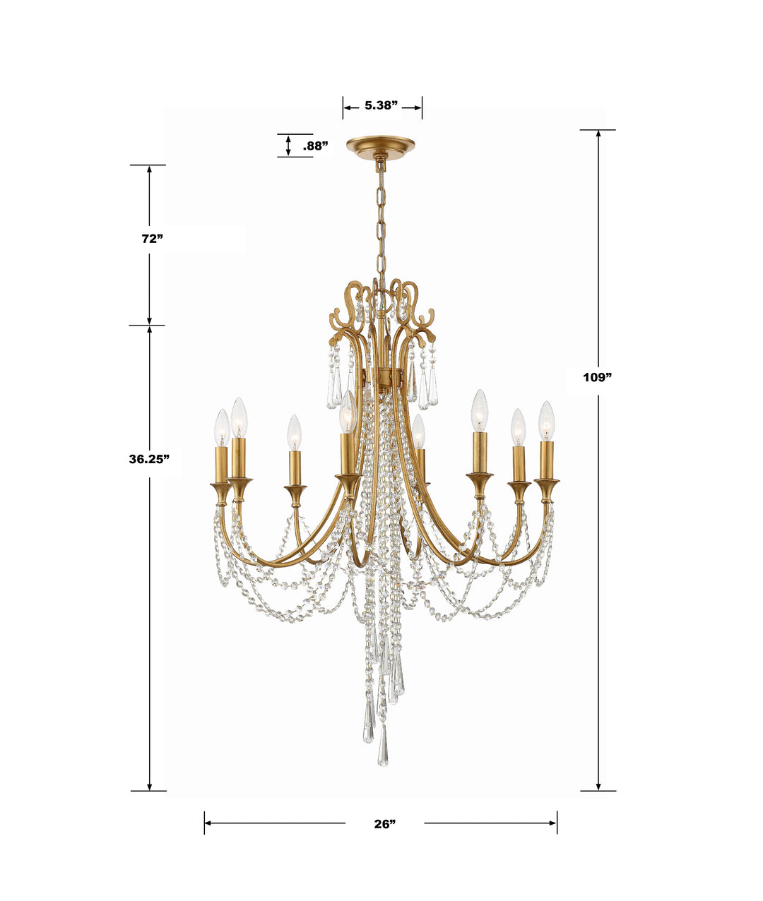 Crystorama Arcadia 8 Light Antique Gold Chandelier