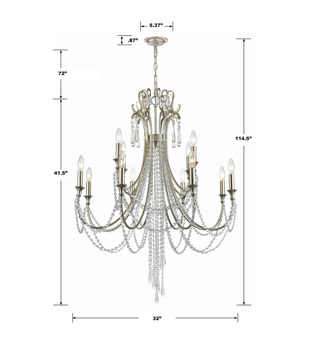 Crystorama Arcadia 12 Light Antique Gold Chandelier