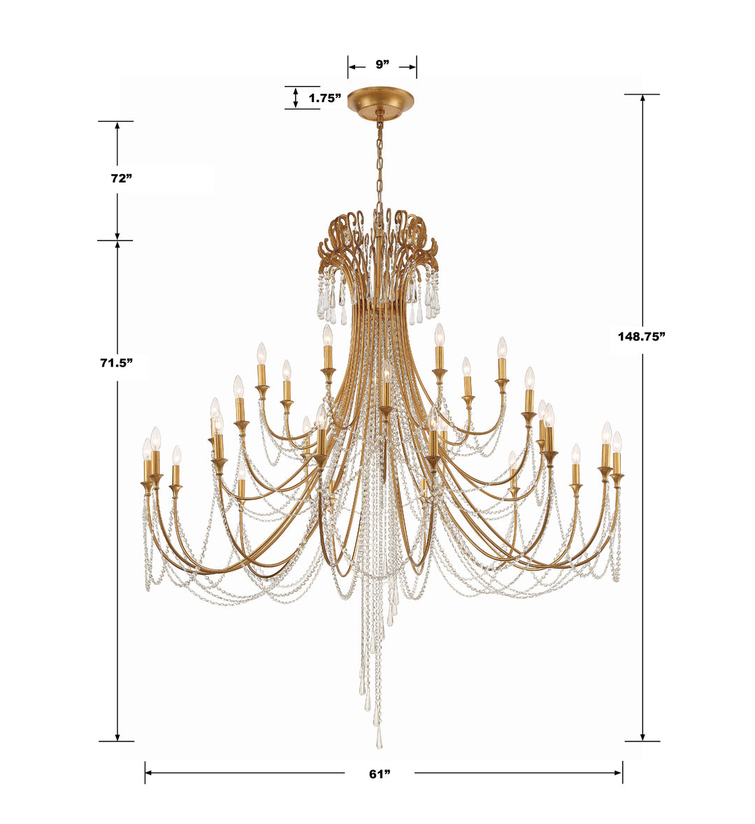 Crystorama Arcadia 28 Light Antique Gold Chandelier