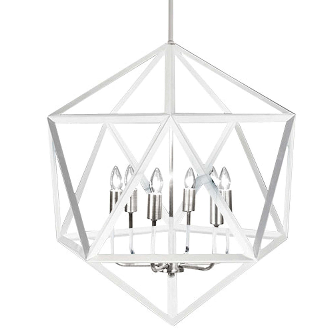 Dainolite 6 Light Chandelier, Matte White with Satin Chrome Accents