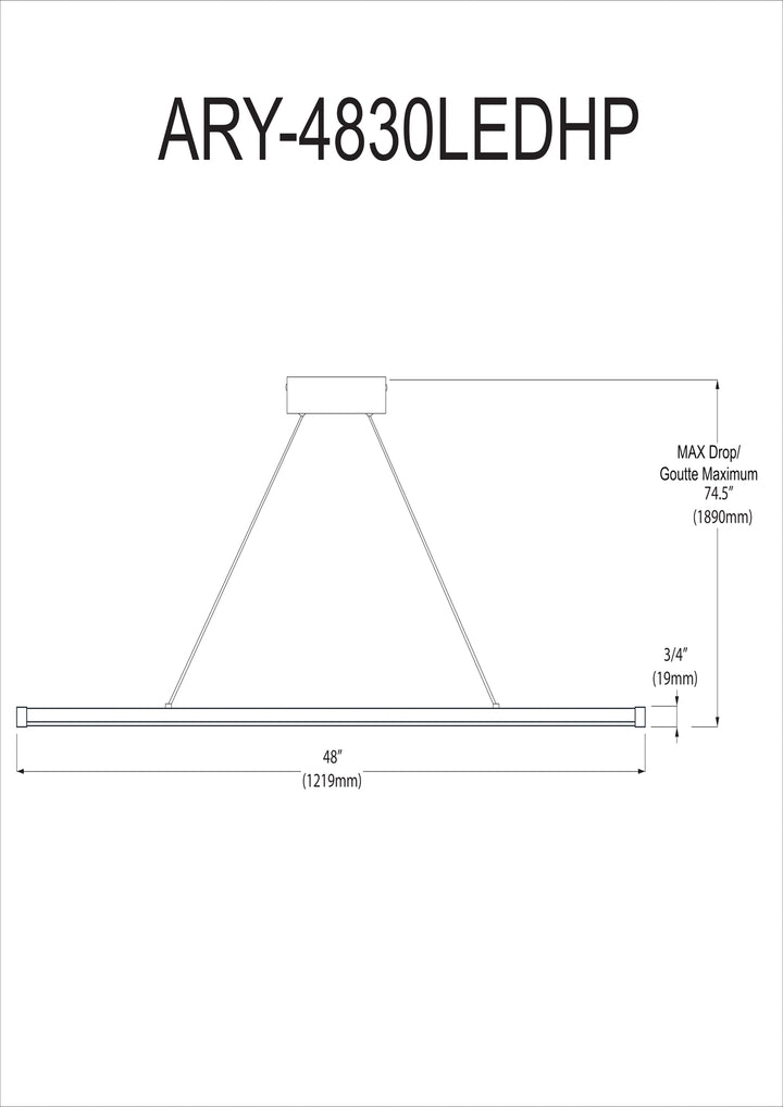 Dainolite 30W LED Horizontal Pendant, Aged Brass with White Acrylic Diffuser