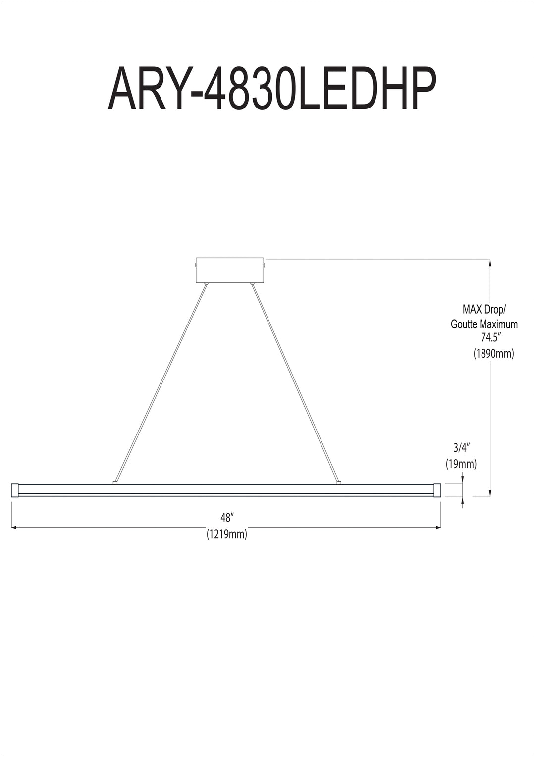 Dainolite 30W LED Horizontal Pendant, Aged Brass with White Acrylic Diffuser