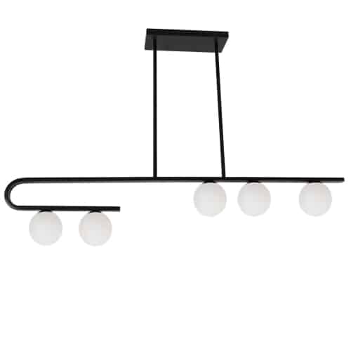 Dainolite 5 Light Halogen Matte Black Horizontal Pendant w/ White Glass